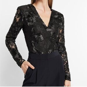 Express Black Lace Bodysuit Medium